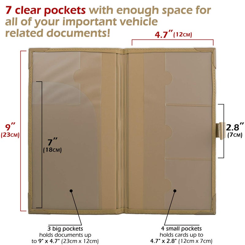 PlusXpres Auto Insurance and Registration Card Holder - Vehicle Glove Box Document Organizer - Car Essential Paperwork Holder for DMV  AAA  Contact Information Cards - Premium PU Leather Wallet Case - Beige - Image 2